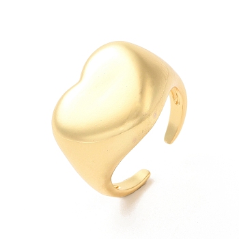 Brass Open Cuff Rings, Heart Signet Rings, Real 18K Gold Plated, Inner Diameter: 18mm