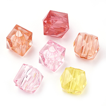 Transparent Acrylic Beads, Faceted, Cube, Mixed Color, 9x10x10mm, Hole: 2.5mm, about 1160pcs/500g