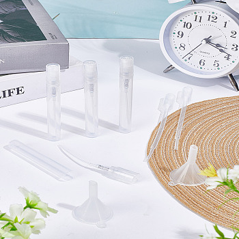 4Pcs Plastic Perfume Spray Bottles, with Dust Cap, Travel Fine Mist Atomizer, Refillable Bottle, Column, 2Pcs Transparent Plastic Funnel Hopper and 2Pcs Disposable Plastic Transfer Pipettes, Clear, 1.15x9.9cm, Capacity: 5ml(0.17fl. oz)