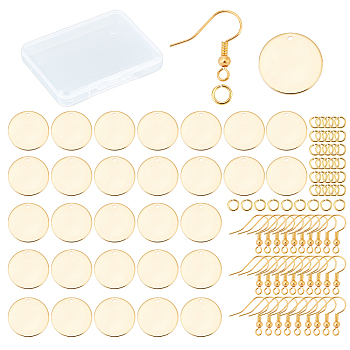 CREATCABIN DIY Earring Making Kit, Including 30Pcs Brass Flat Round Pendants, 30Pcs Earring Hooks, 40Pcs Open Jump Rings, Golden, 16x1mm, Hole: 1.5mm