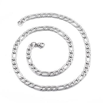 Non-Tarnish 304 Stainless Steel Necklaces, Figaro Chains, with Lobster Clasp, Stainless Steel Color, 19.6 inch(50cm), 6mm