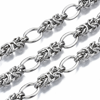 304 Stainless Steel Byzantine Chains, with Spool, Unwelded, Stainless Steel Color, 13.5x10x1.9mm, about 16.4 Feet(5m)/roll