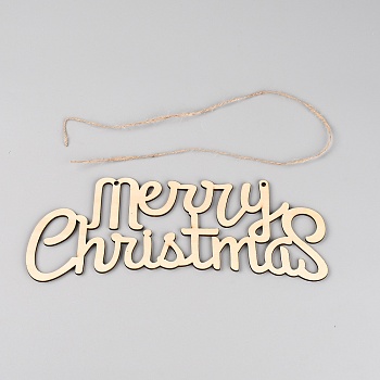 Wood Cutouts Ornaments, with Rope, Hanging Christmas Theme Decorations, for Party Gift Home Decoration, Alphabet, Bisque, 115x300x3.5mm, Hole: 4mm