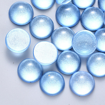 Spray Painted Glass Cabochons, with Glitter Powder, Half Round/Dome, Deep Sky Blue, 10x5mm