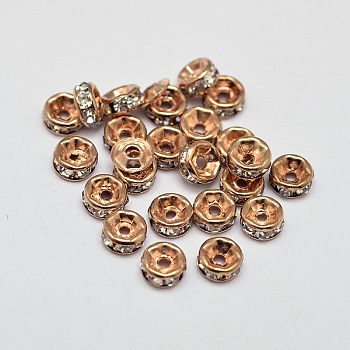 Rack Plating Brass Rhinestone Bead Spacers, Rondelle, Light Gold, 4x2mm, Hole: 1mm