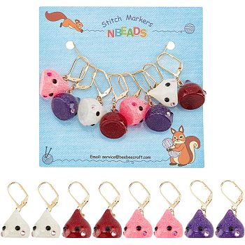 12Pcs 4 Colors Resin Teardrop with Cartoon Face Pattern Charms Locking Stitch Markers, with Plastic Ear Nut and 304 Stainless Steel Earrings Hook, Mixed Color, 40mm, Pin: 0.8mm, 3 pcs/color