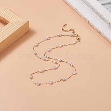 Glass Pearl Link Chain Necklace(NJEW-JN04252)-3