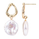 Natural Flat Round Baroque Keshi Pearl Dangle Stud Earrings(PEAR-N020-L36)-2