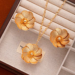 Flower Alloy Pendant Necklaces & Stud Earrings Sets, Golden, Necklace: 20.47 inch(52cm), Pendant: 45mm(FS-WGA42C5-07)