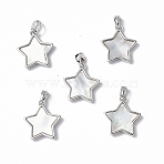 Brass Pendants, with Freshwater Shell, Nickel Free, Star Charm, Platinum, 16.5x15x3mm, Hole: 3.5x2mm(KK-R134-035P)