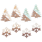 8Pcs 4 Styles Wood and Acrylic Pendants, Christmas Tree/Snowflake Charms, Mixed Color, 28~38x24.5~29.5x3mm, Hole: 2mm, 2pcs/style(WOOD-AR0001-48)