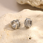 304 Stainless Steel Cubic Zirconia Hoop Earrings for Women, Stainless Steel Color, 13.5x7mm(SA-CBAF36C-02A-P)