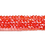 Transparent Electroplate Glass Beads Strands, Pearl Luster Plated, Faceted, Bicone, Red, 3.5mm, about 108~123pcs/strand, 12.76~14.61 inch(32.4~37.1cm)(GLAA-F029-3mm-C14)