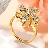 Flower Rotatable Finger Ring for Women, Brass Micro Pave Clear Cubic Zirconia Fidget Spinner Rings, Real 18K Gold Plated, 15.5x16mm, Inner Diameter: 17mm(RJEW-U035-01G-07)