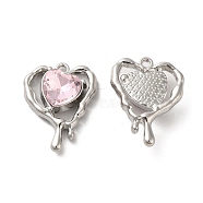 Glass Melting Heart Pendant, with Platinum Alloy Findings, Lead Free & Cadmium Free, Pink, 20x15.5x5.5mm, Hole: 1.4mm(PALLOY-K001-077P-04)
