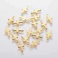 304 Stainless Steel Tiny Cross Charms, Real 18k Gold Plated, 12x7x0.8mm, Hole: 1.2mm(A-STAS-F201-01G)
