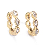 Brass Micro Pave Cubic Zirconia Huggie Hoop Earrings, Long-Lasting Plated, Horse Eye, Clear, Real 18K Gold Plated, 13.5x14.5x3mm, Pin: 0.8mm(X-EJEW-K083-34G-B)