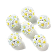 Luminous Resin Pave Rhinestone Beads, Glow in the Dark Flower Round Beads with Porcelain, Pale Turquoise, 19mm, Hole: 2mm(RESI-C048-01A)
