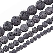 4 Strands 4 Style Unwaxed Natural Lava Rock Bead Strands, Round, Black, 4mm/6mm/8mm/10mm, Hole: 1~1.5mm, 1strand/style(G-OC0002-85)