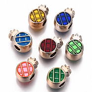 UV Plating Acrylic Beads, with Enamel, Pineapple, Light Gold, Mixed Color, 15x10x8mm, Hole: 3.5mm(OACR-R077-02-LG)