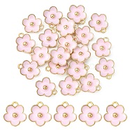 Light Gold Plated Alloy Enamel Pendants, Flower Charm, Pearl Pink, 13x11.5x3mm, Hole: 1.6mm(ENAM-YW0002-20B)