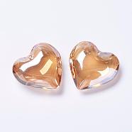 Glass Pendants, Heart, Sandy Brown, 42x43.5x15mm, Hole: 2mm(EGLA-K011-07B-02)