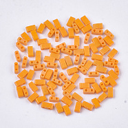 2-Hole Opaque Glass Seed Beads, Rectangle, Orange, 4.5~5.5x2x2~2.5mm, Hole: 0.5~0.8mm(SEED-S023-21B-01)