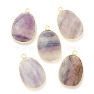 Natural Fluorite Pendants, with Golden Brass Findings, Oval, Faceted, 26x17x5.5mm, Hole: 1.5mm(G-B013-11G)