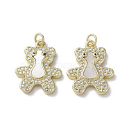 Brass Micro Pave Cubic Zirconia Pendants, with Shell, Panda, Real 18K Gold Plated, 21x17x3.5mm, Hole: 3mm(KK-G485-21B-G)