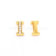 Alloy Slide Charms, with Crystal Rhinestone and Initial Letter A~Z, Letter.I, I: 11.5x6.5x4mm, Hole: 1.5x8mm(PALLOY-TAC0012-21I)