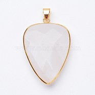 Faceted Natural Quartz Crystal Pendants, Rock Crystal Pendants, with Golden Tone Brass Findings, Teardrop, 40x27x7~9mm, Hole: 4x5mm(X-G-F340-02C)