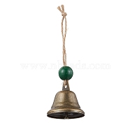 Iron Bell Pendant Decoration, Wood Beads and Jute Cord for Home Door Hanging Ornaments, Green, 120mm(HJEW-JM02235-01)