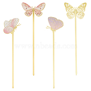 4Pcs 4 Styles Printed Brass Bookmarks, Butterfly, Pink, 160~170x38~53x0.5mm, 1pc/style(AJEW-DC0001-15)