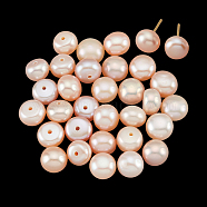 Natural Cultured Freshwater Pearl Beads, Half Drilled Hole, Half Round, Pink, 6.5~7x5~6mm, Hole: 1mm, 30pcs/box(PEAR-NB0001-93)