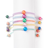 5Pcs 5Pcs Natural Wood Round Braided Bead Bracelets Set, Stackable Adjustable Bracelets for Women, Mixed Color, Inner Diameter: 2~2-3/4 inch(5.2~6.9cm), 1Pc/color(BJEW-JB08807)