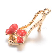 Alloy Enamel Pendants, High-heeled Shoes, Light Gold, Orange Red, 21.5x10x10mm, Hole: 1.5mm(X-PALLOY-S086-061C)