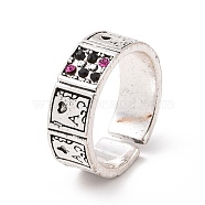 Rhinestone Ace of Spades Poker Pattern Open Cuff Ring, Retro Alloy Jewelry for Women, Antique Silver, US Size 7 1/4(17.5mm)(RJEW-I088-01AS)