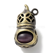 Brass Pendants, with Cat Eye, Cadmium Free & Lead Free, Gourd, Purple, 23x12.5x11.5mm, Hole: 1.8mm(KK-M284-20AB-05)