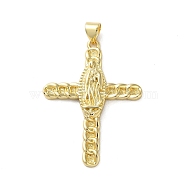 Brass Pendants, Cross, Real 18K Gold Plated, 36x26.5x3.5mm, Hole: 4.5x3.5mm(KK-A212-04G)