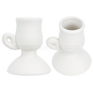 Creative Goblet Shape Porcelain Candle Holder, Round Candlestick Base with Handle, White, 6.8x6.5x8.15cm, Inner Diameter: 2.9cm, 2pcs/box(AJEW-GF0006-85B)