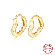 925 Sterling Silver Heart Hoop Earrings, with 925 Stamp, Real 18K Gold Plated, 12x2x11mm(EX5321-2)