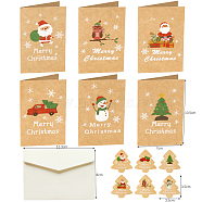 6Pcs Tent-fold Card and 6Pcs Envelope Set, with 6Pcs Tree Stickers, Christmas Themed Pattern, for Festival Greeting, Party Invitation, Mixed Color, 142x15x5mm(SCRA-PW0007-68A)