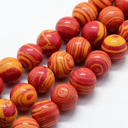 Synthetic Malachite Beads Strands, Dyed, Round, Orange Red, 4mm, Hole: 0.6mm, about 95pcs/strand,  14.76 inch(37.5cm)(G-I199-32-4mm-A)