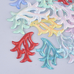 Translucent Resin Pendants, Grass Shape, Mixed Color, 27x21.5x2mm, Hole: 1.4mm(RESI-T040-005)