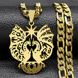 304 Stainless Steel Gothic Double Dragon with Star Pendant Necklaces, Real 18K Gold Plated, 21.46 inch(54.5cm)(NJEW-S007-18G)