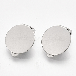 Tarnish Resistant 304 Stainless Steel Clip-on Earring Findings, with Round Flat Pad, Flat Round, Stainless Steel Color, Tray: 14mm, 18x14x6.5mm, Hole: 3mm(STAS-T045-33D-P)