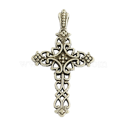 Tibetan Style Alloy Cross Gothic Pendants, Cadmium Free & Lead Free, Antique Silver, 38x21x4mm, Hole: 2.5x1.5mm(X-TIBEP-371-AS-LF)