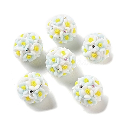 Luminous Resin Pave Rhinestone Beads, Glow in the Dark Flower Round Beads with Porcelain, Pale Turquoise, 19~22mm, Hole: 2mm(RESI-C048-01A)