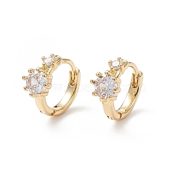 Cubic Zirconia Flower Hoop Earrings, Real 18K Gold Plated Brass Jewelry for Women, Cadmium Free & Nickel Free & Lead Free, Clear, 11x14x6mm, Pin: 0.9mm(EJEW-B014-19G)