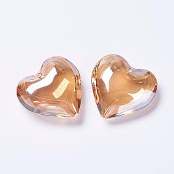Glass Pendants, Heart, Sandy Brown, 42x43.5x15mm, Hole: 2mm(EGLA-K011-07B-02)
